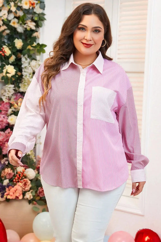 Plus size pink striped shirt - Love Salve