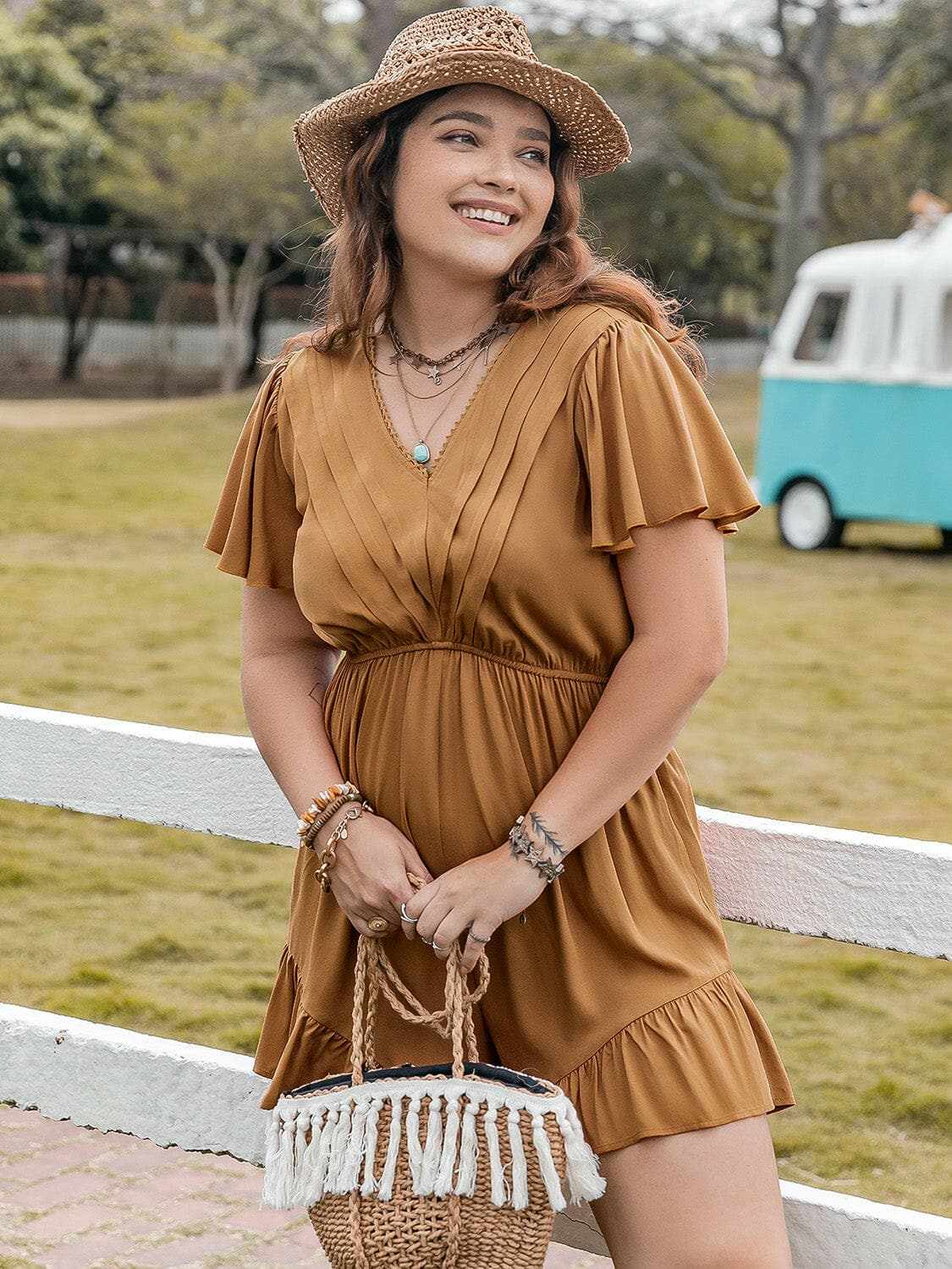 Plus size ruffled short romper - Love Salve