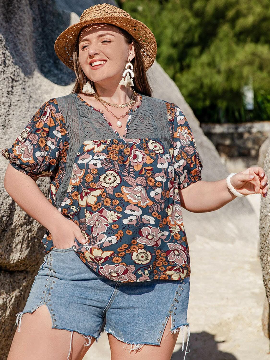 Plus size semi-sheer blouse - Love Salve