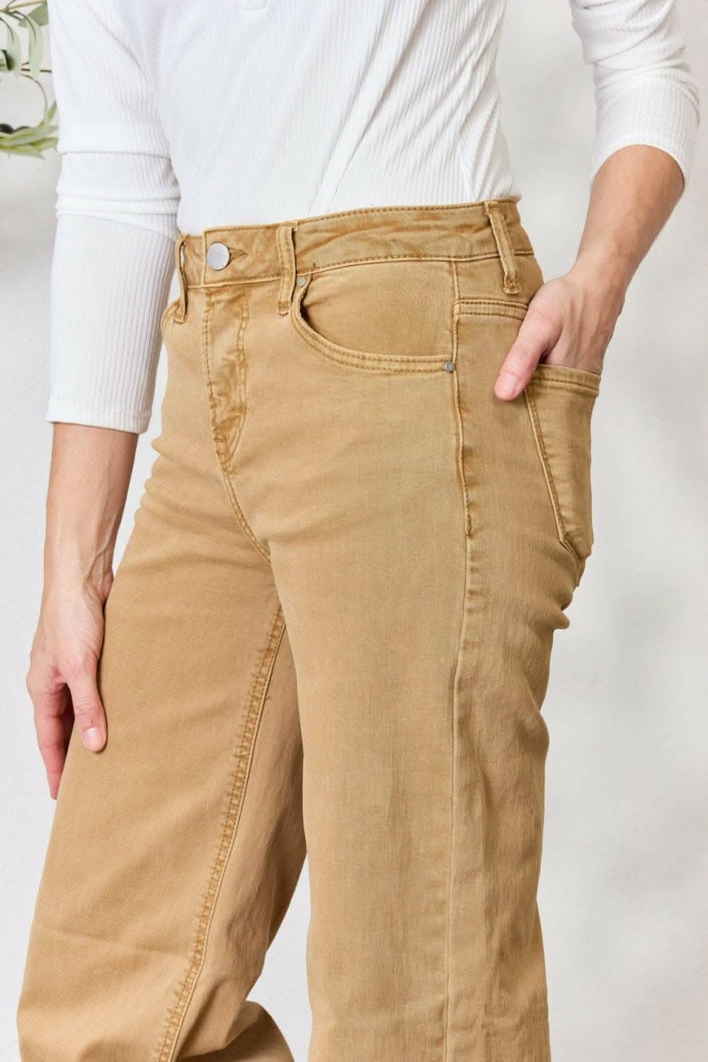 RISEN High-Waisted Wide Leg Fringe Jeans - Love Salve