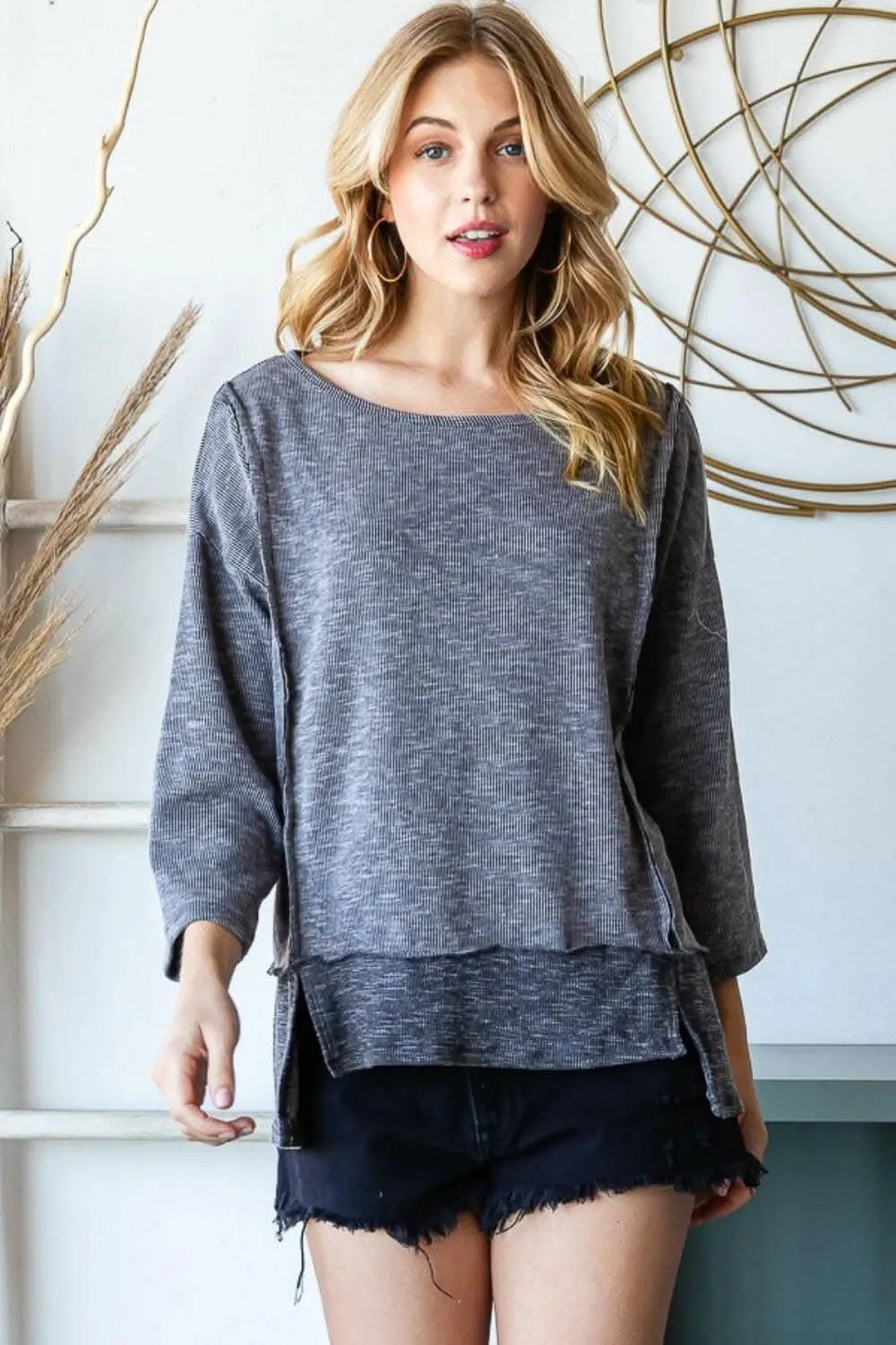 Reborn J Boat Neck Exposed Seam Slit Top - Love Salve