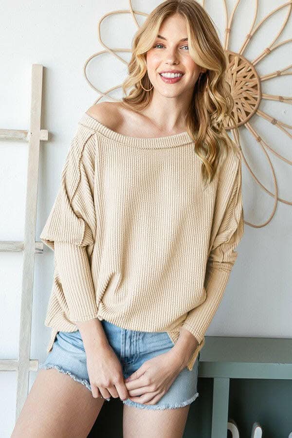 Reborn J Exposed Seam Lantern Sleeve Top - Love Salve