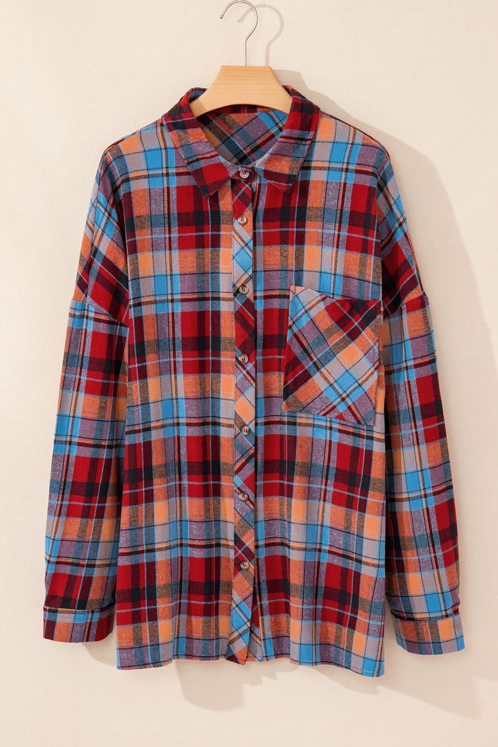 Red plaid plus size button-up shirt - Love Salve