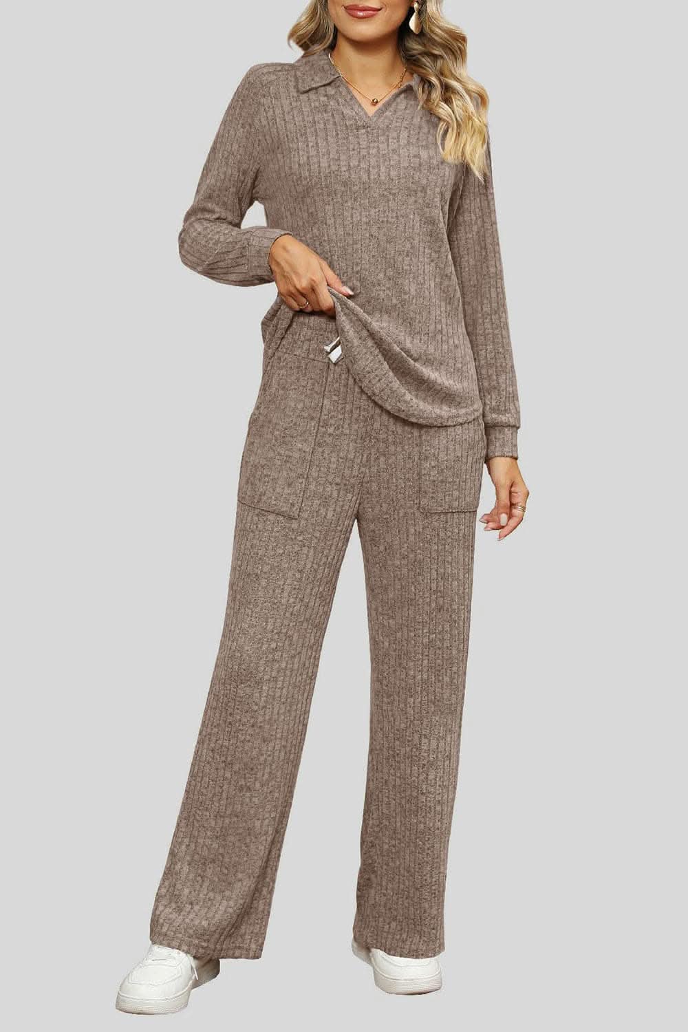 Ribbed lounge set with pockets