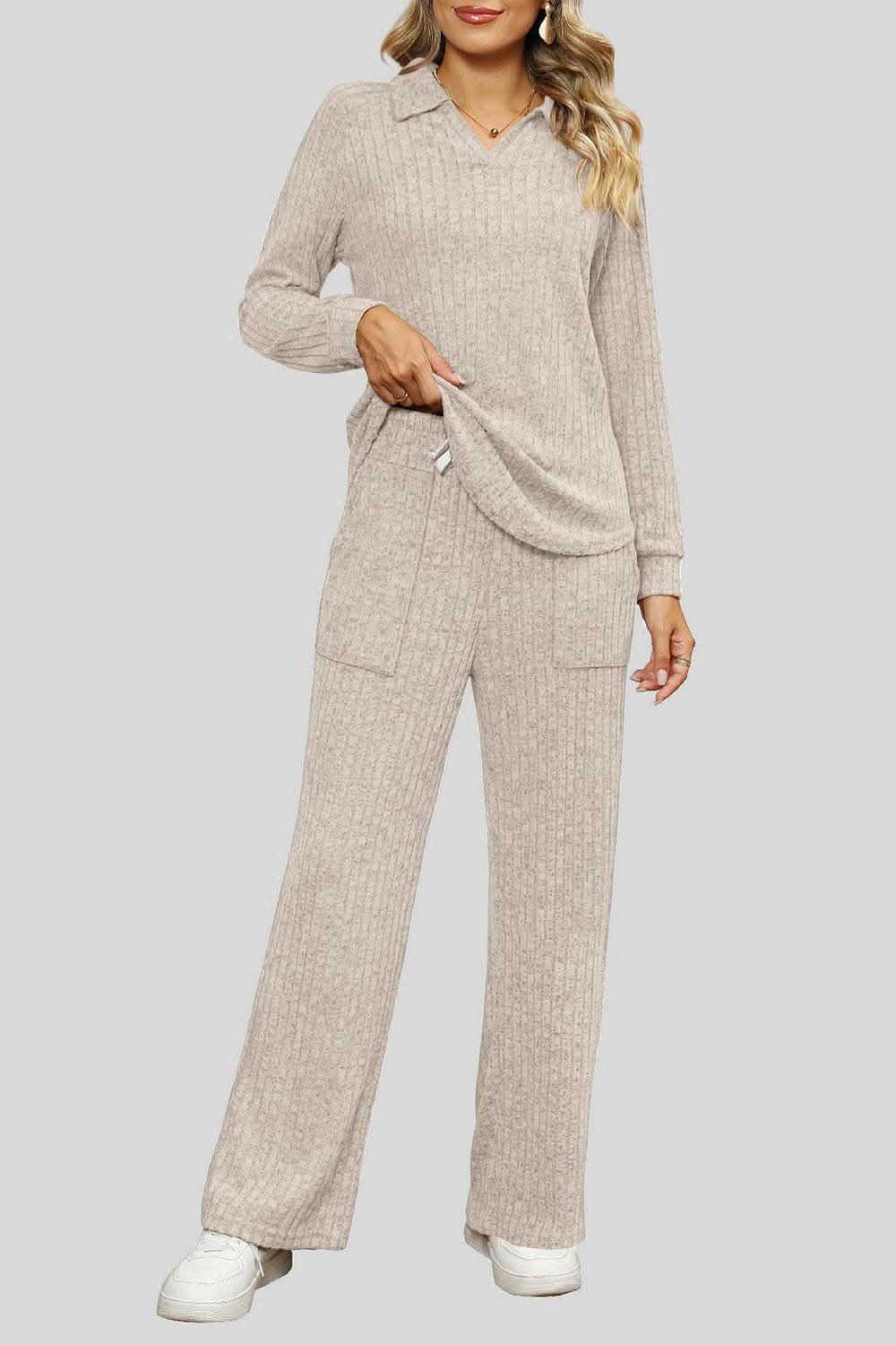 Ribbed lounge set with pockets