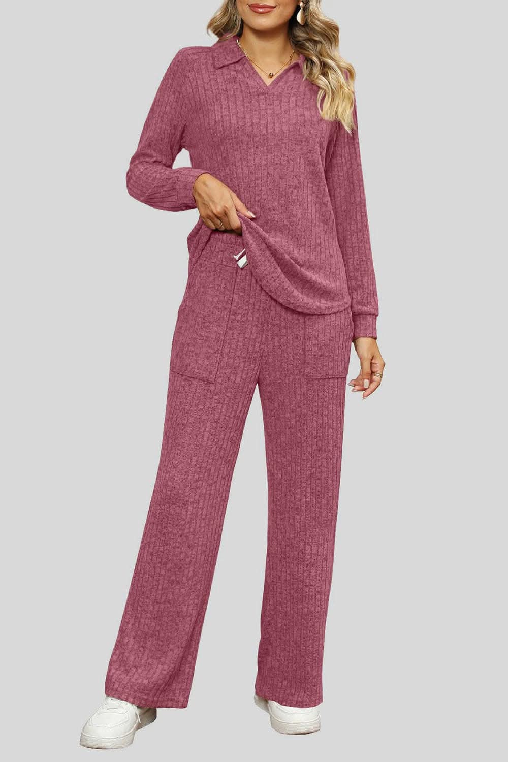Ribbed lounge set with pockets