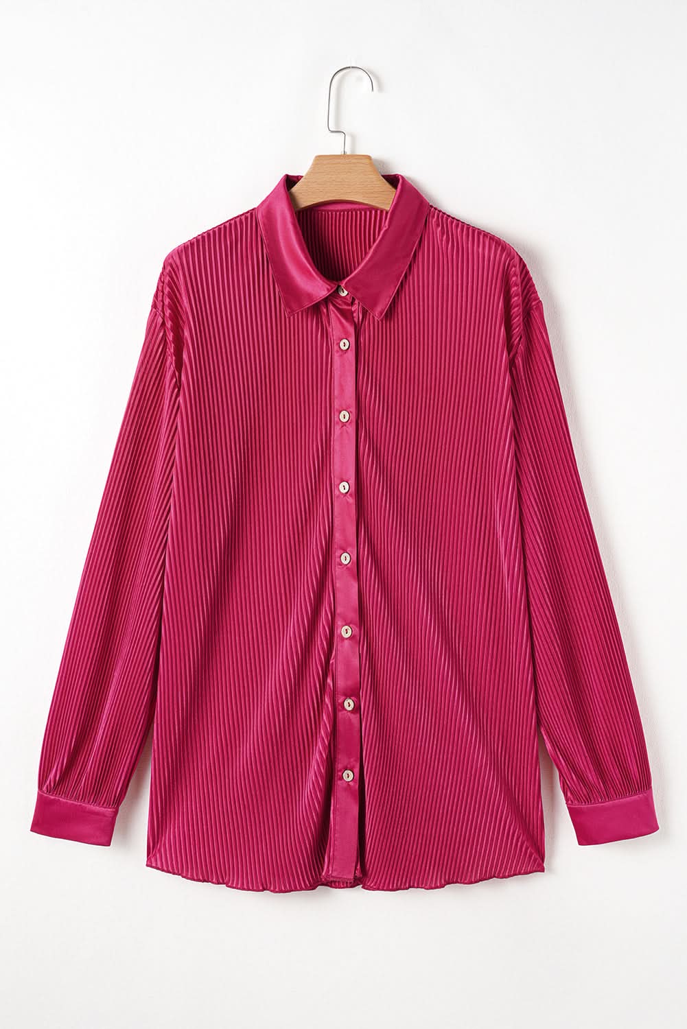 Rose Red Plus Size Ribbed Long Sleeve Shirt and Pants Pajama Set - Love Salve