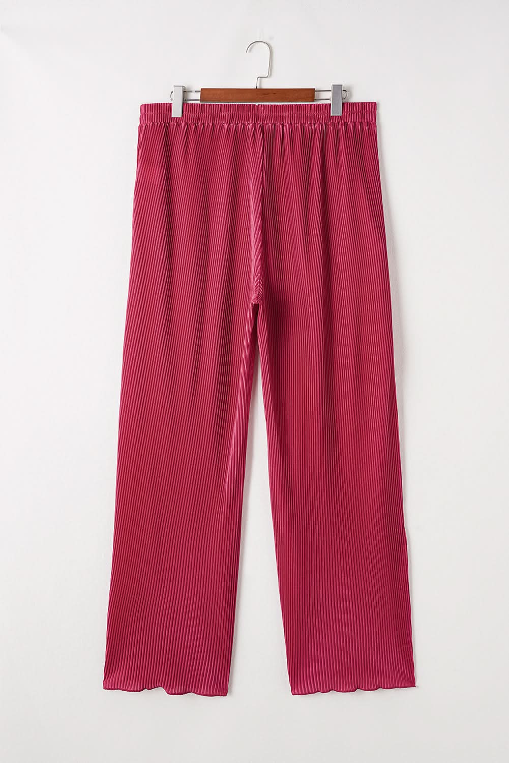 Rose Red Plus Size Ribbed Long Sleeve Shirt and Pants Pajama Set - Love Salve