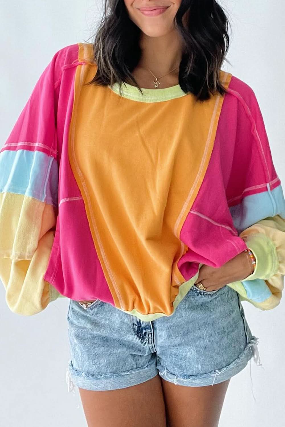 Rose red plus size colorblock sweatshirt - Love Salve