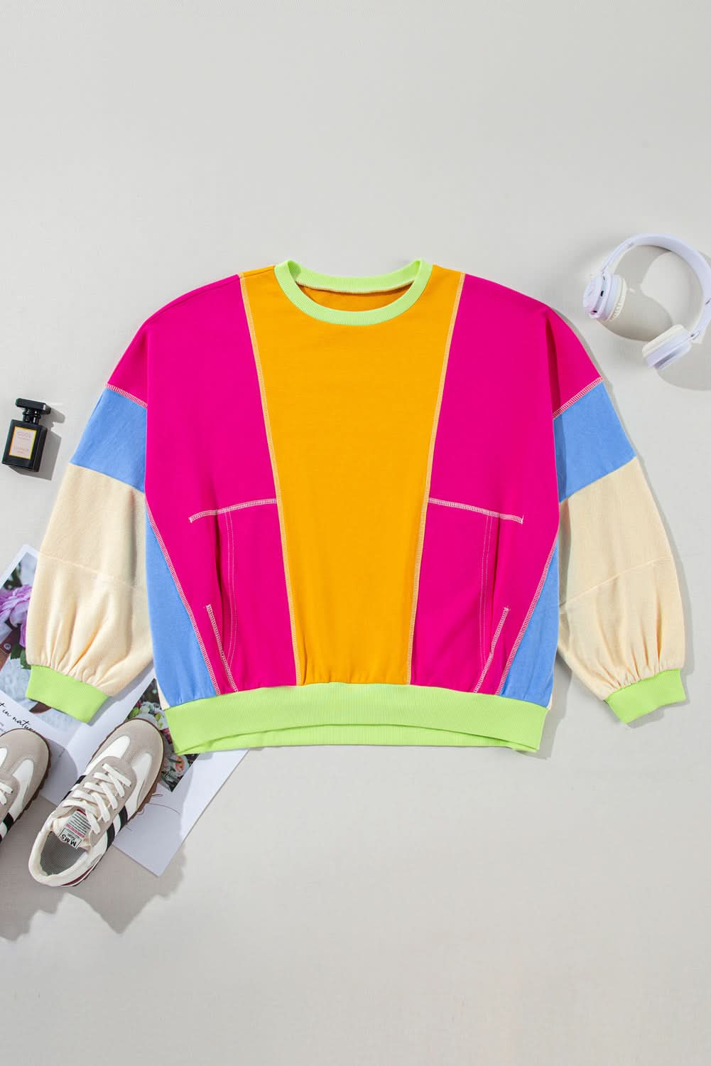 Rose red plus size colorblock sweatshirt - Love Salve
