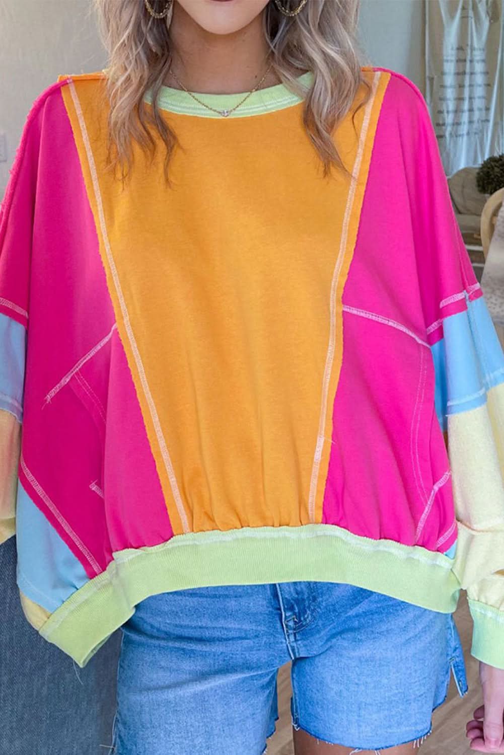Rose red plus size colorblock sweatshirt - Love Salve