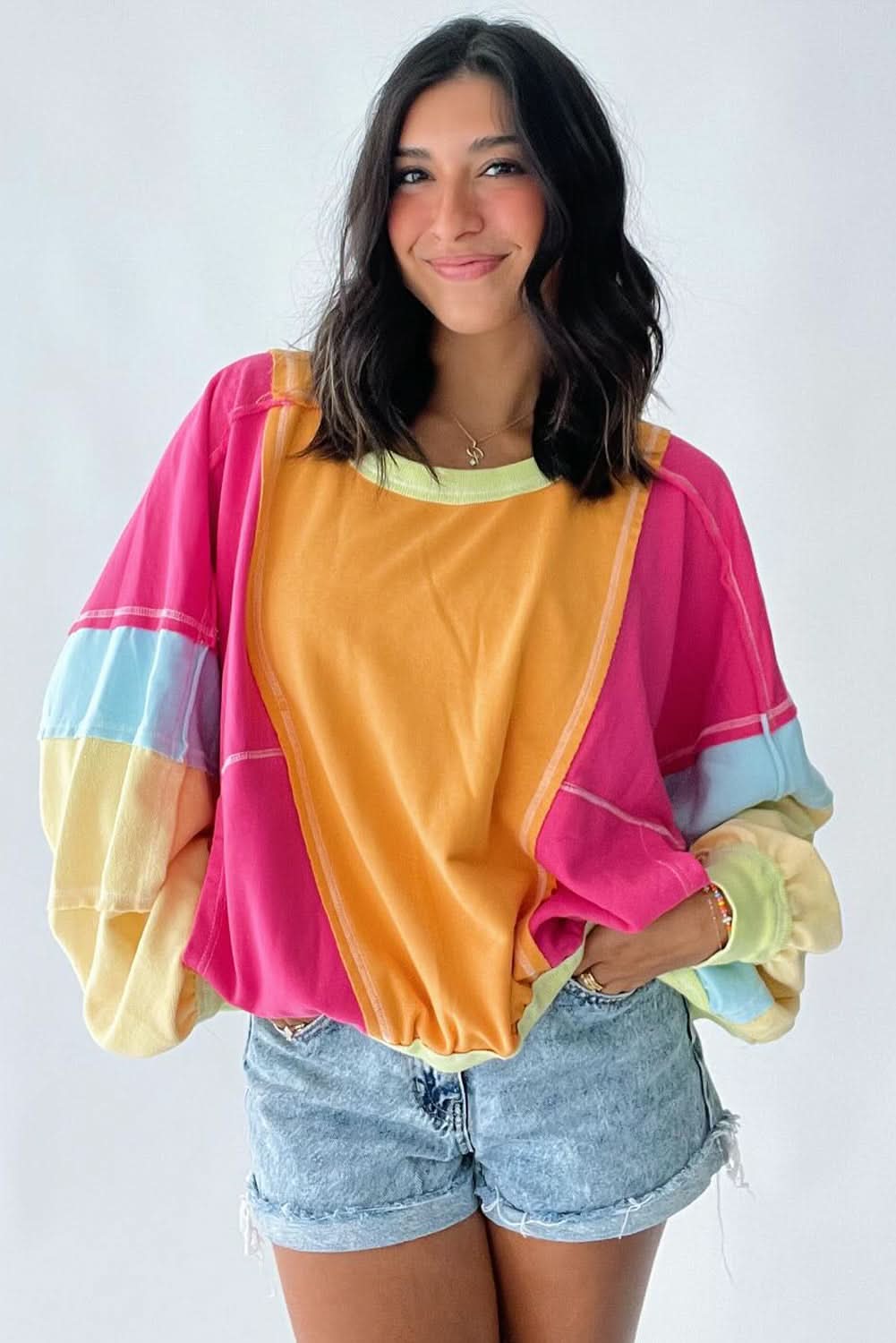 Rose red plus size colorblock sweatshirt - Love Salve