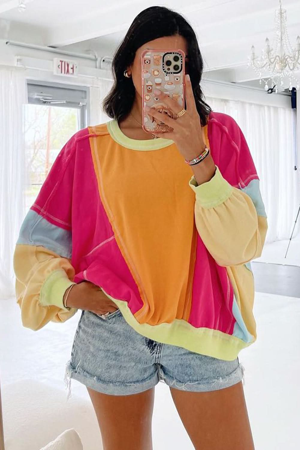 Rose red plus size colorblock sweatshirt - Love Salve