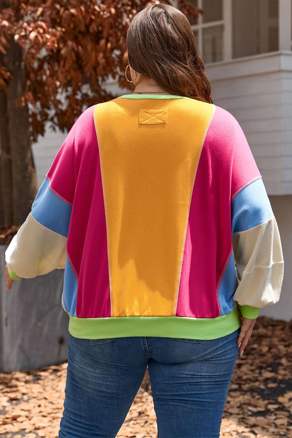 Rose red plus size colorblock sweatshirt - Love Salve