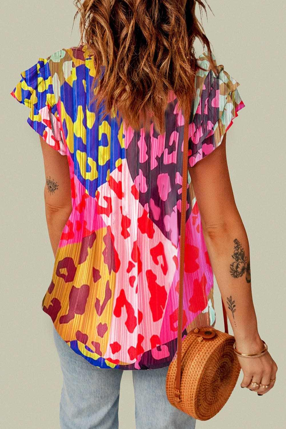 Ruffled sheer tie neck blouse - Love Salve