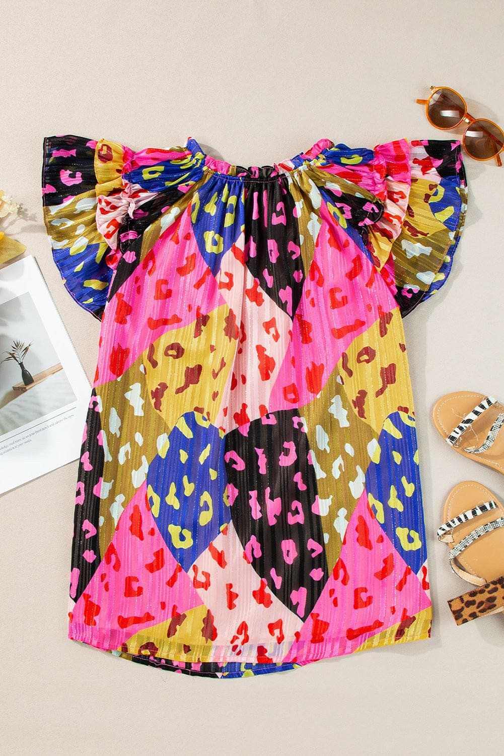 Ruffled sheer tie neck blouse - Love Salve