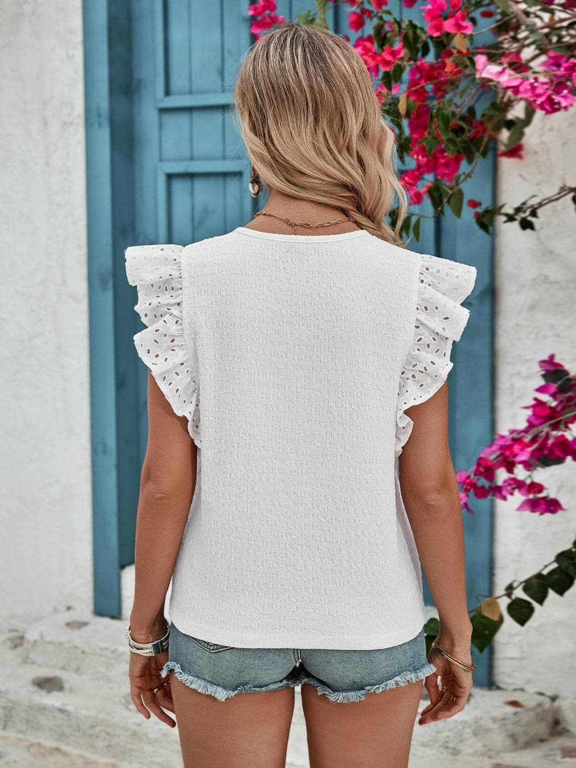 Ruffled v-neck cap sleeve blouse - Love Salve