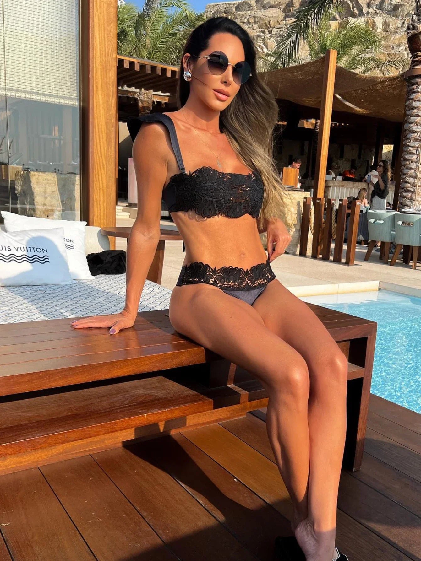 Halle Black Lace Three Piece Swimsuit for Stylish Women - Love Salve