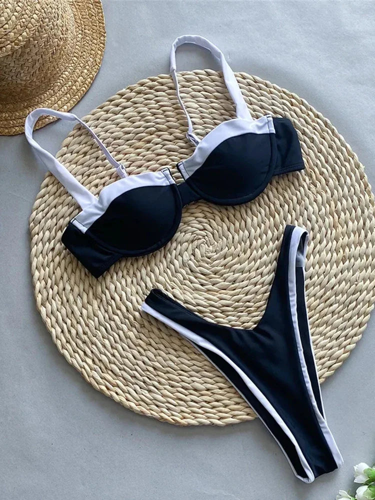 Mira Two Piece Swimsuit with Color Block Design and Comfort - Love Salve