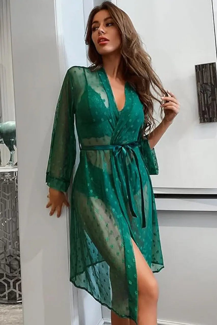 French Dot Mesh Robe and Bra Set 3wishes.com