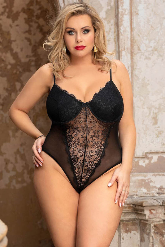 3wishes.com Plus Size Lingerie - Plus Size Lace Underwire Teddy - Premium Quality 3wishes.com