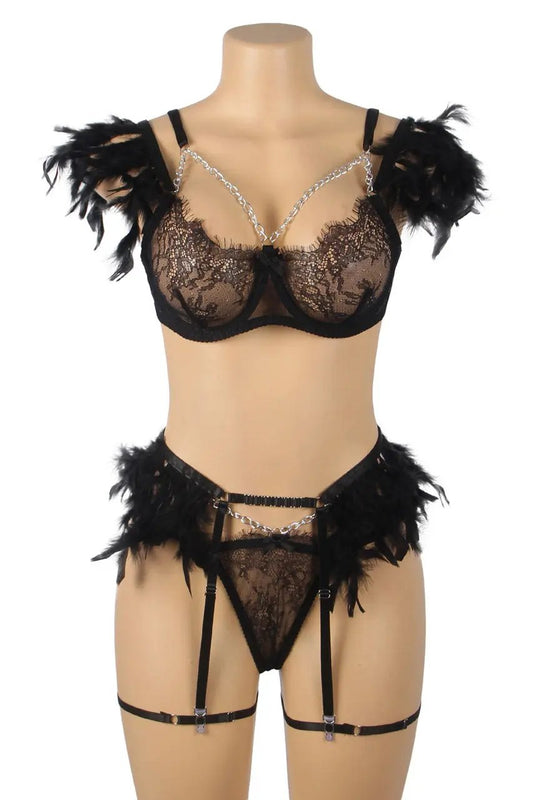 Feather and Chain Bra Set 3wishes.com