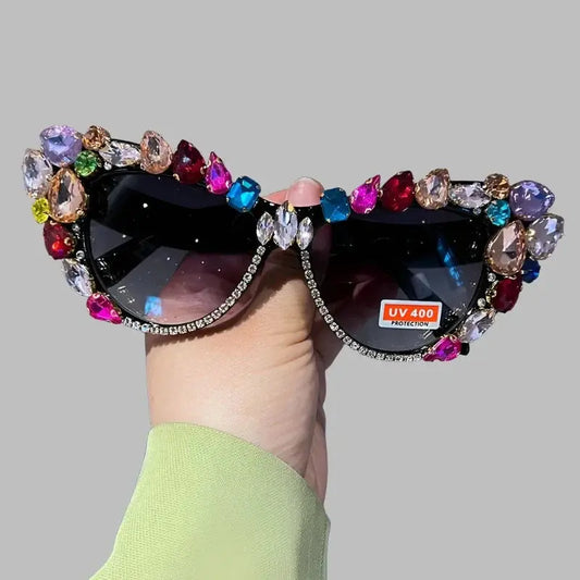 Hand Designed Bejeweled Sunglasses in Oversized Cat Eye Style - Love Salve