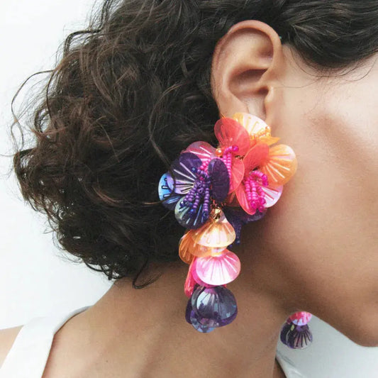 Colorful Shiny Large Shell Earrings for Bold Fashion Style - Love Salve