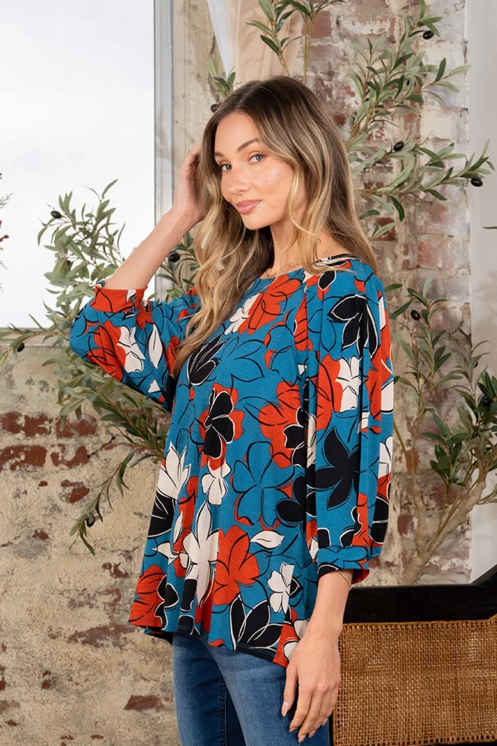 Sew In Love Full Size Printed Boat Neck Blouse - Love Salve
