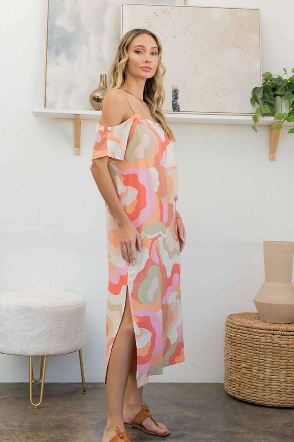 Sew In Love Full Size Printed Side Slit Midi Dress - Love Salve