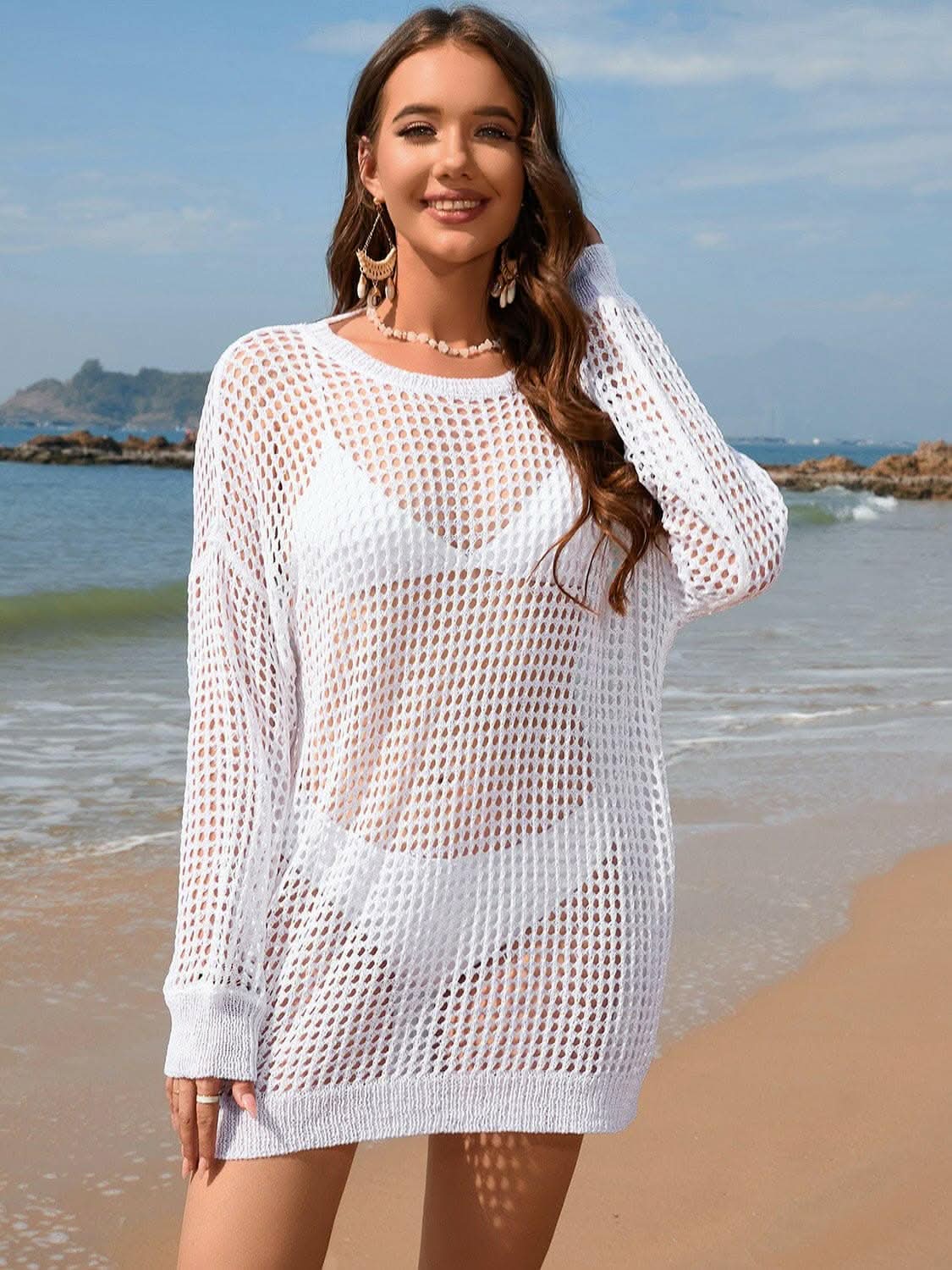 Sheer beach cover-up with boat neck - Love Salve