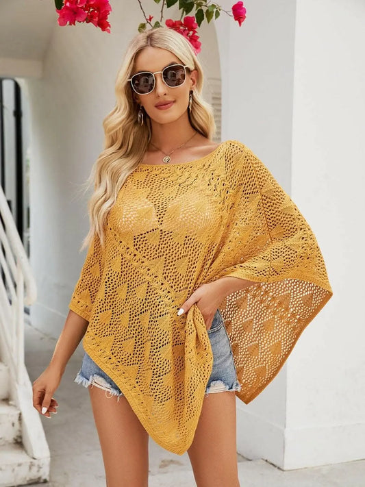 Sheer boat neck cover-up with openwork details - Love Salve