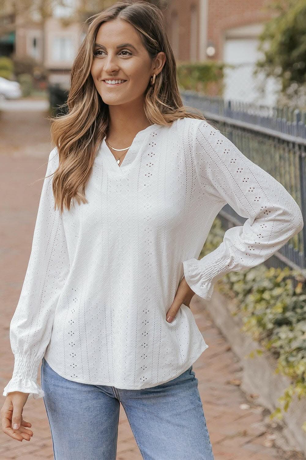 Sheer flounce sleeve blouse - Love Salve