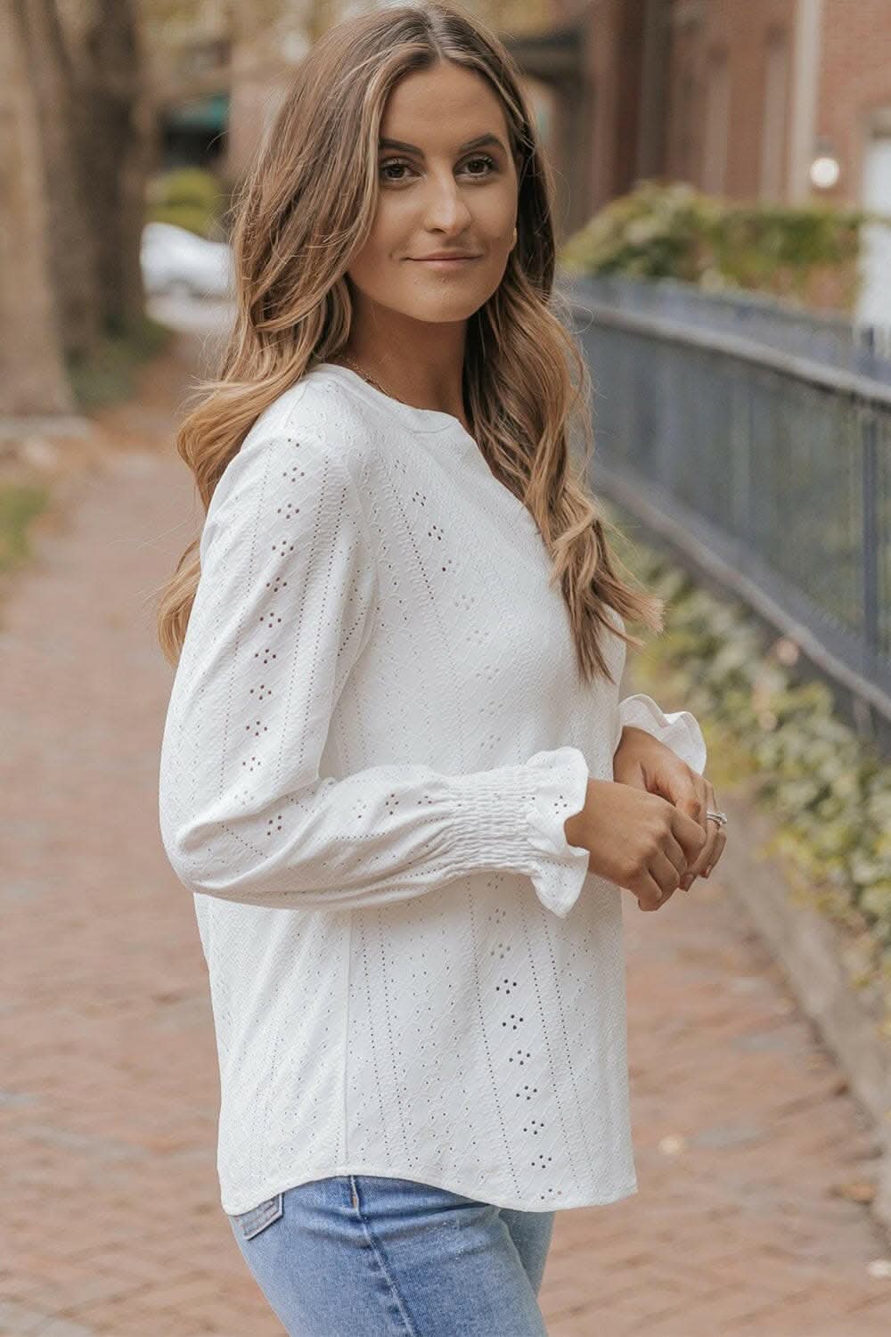 Sheer flounce sleeve blouse - Love Salve