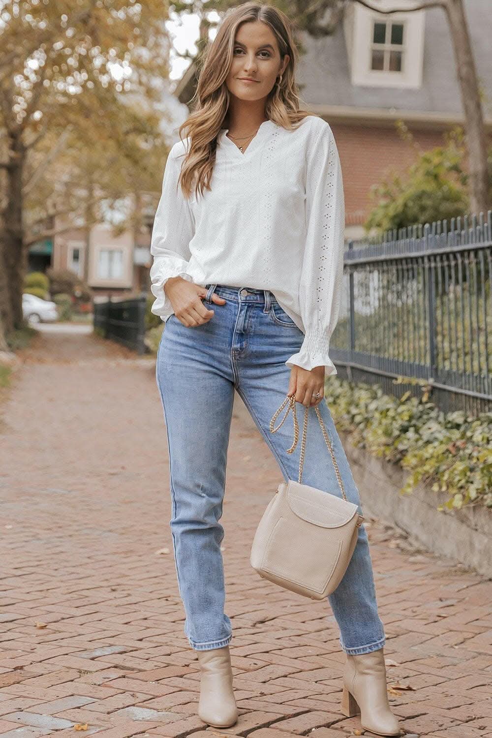 Sheer flounce sleeve blouse - Love Salve