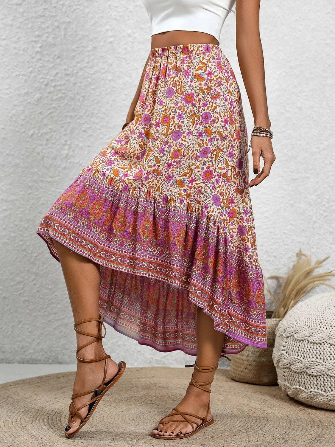 Sheer high-low skirt with elastic waist - Love Salve