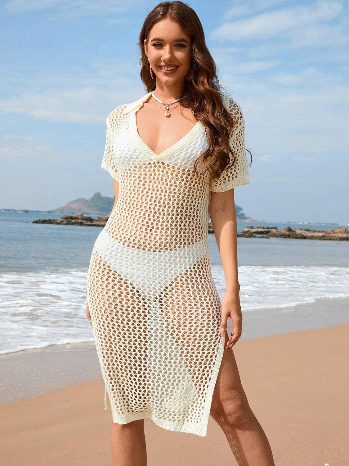 Sheer mesh v-neck cover-up with chic design