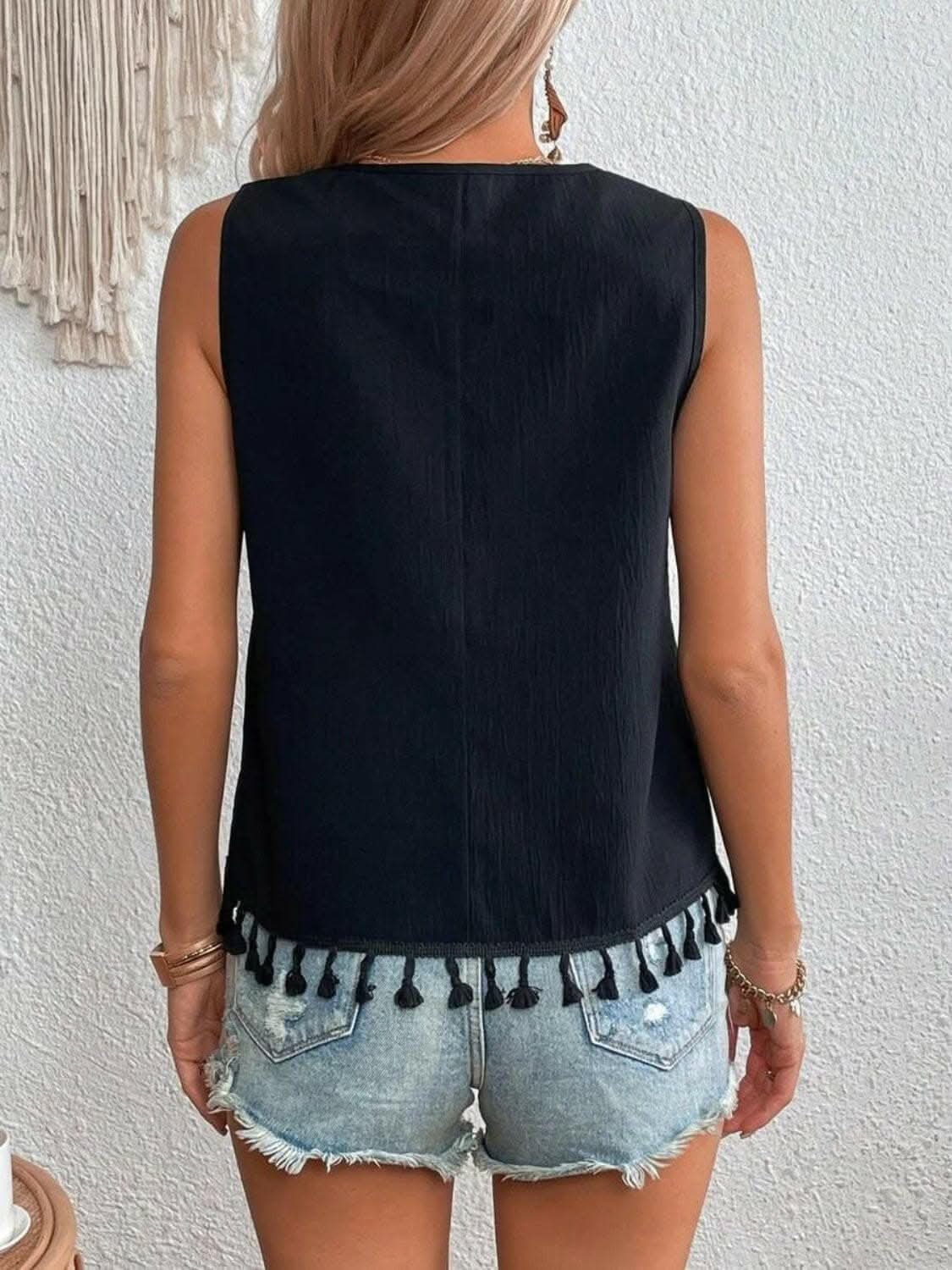 Sheer tassel v-neck tank top - Love Salve