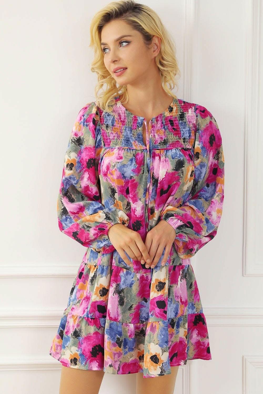 Sheer tie neck mini dress - Love Salve