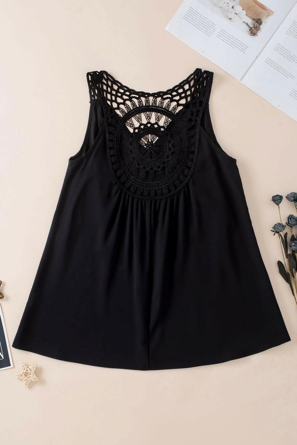 Sheer v-neck tank with openwork design - Love Salve