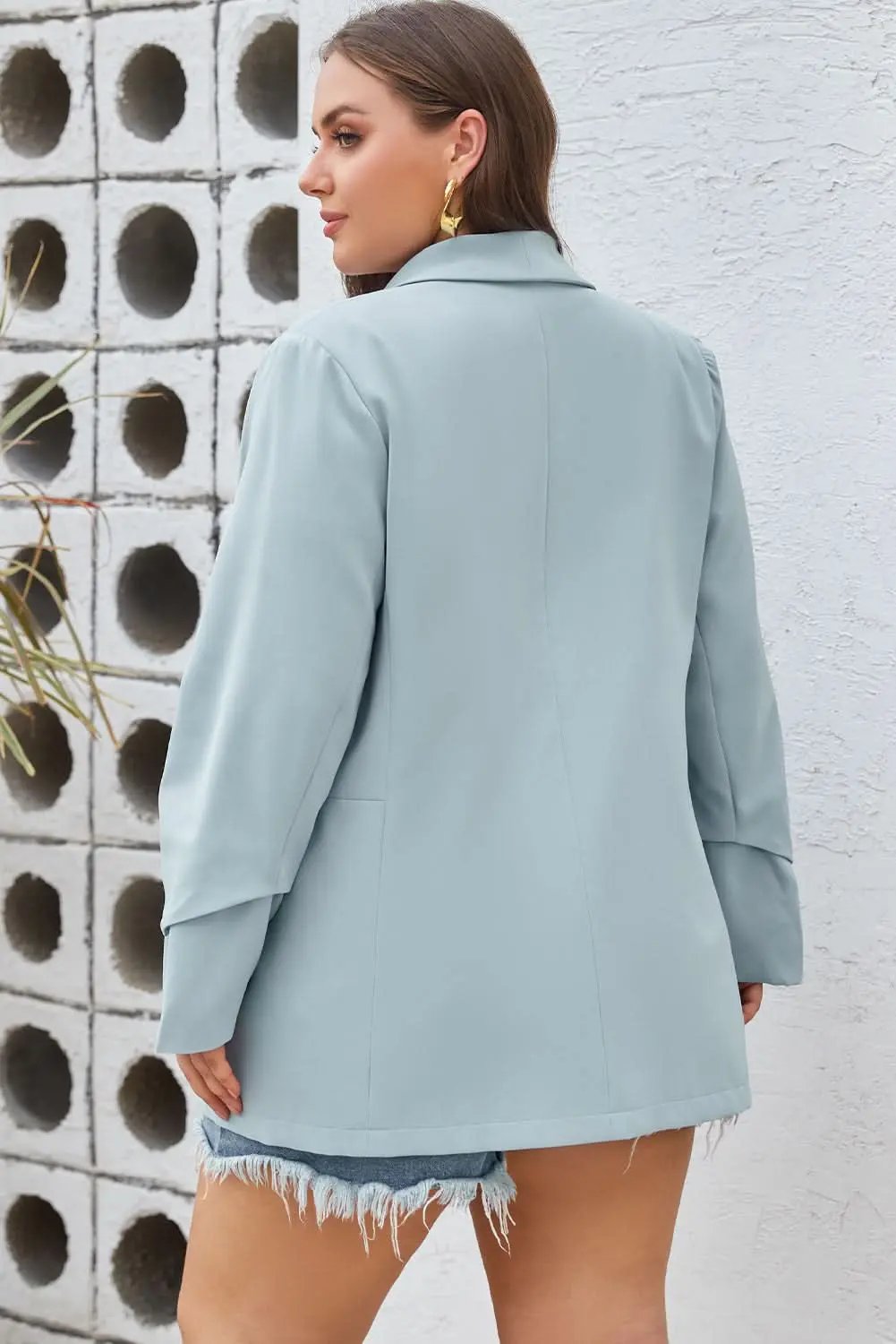 Sky blue plus size lapel blazer - Love Salve