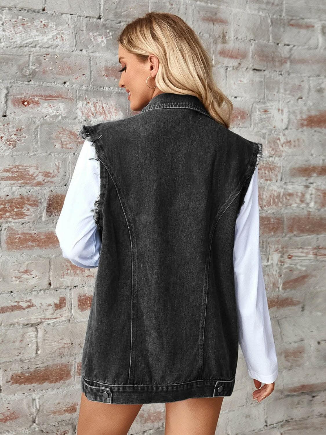 Sleeveless denim jacket with raw hem - Love Salve