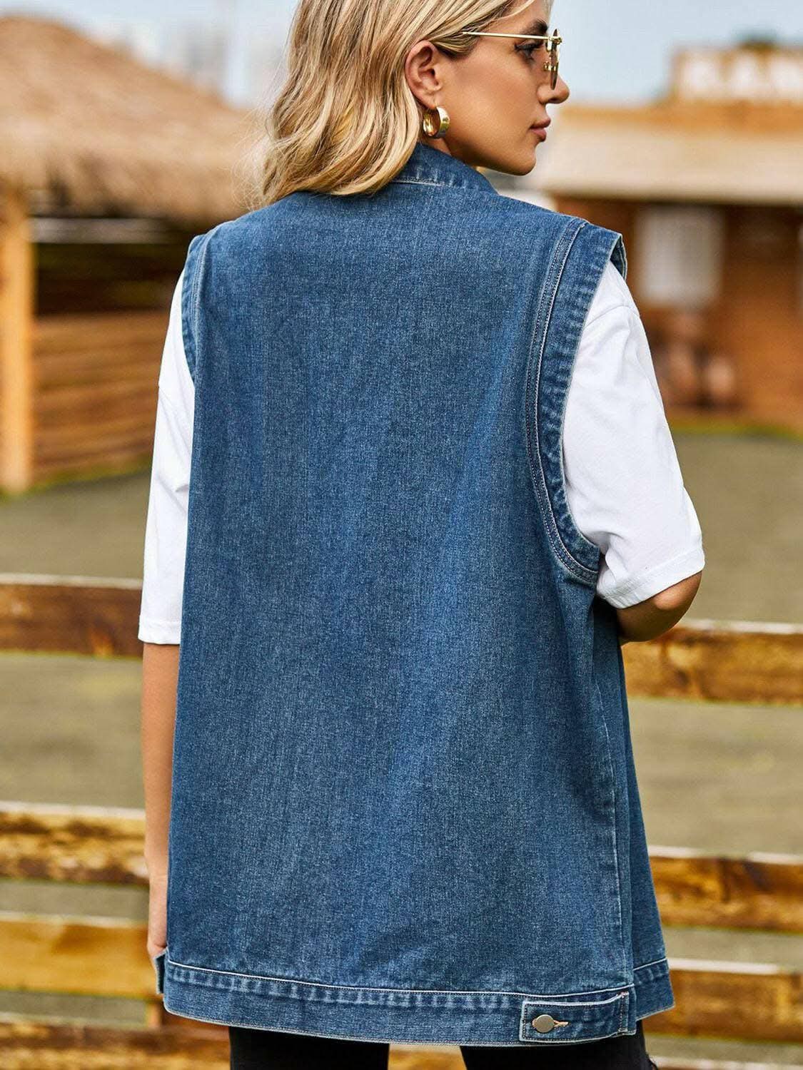 Sleeveless denim vest with collar