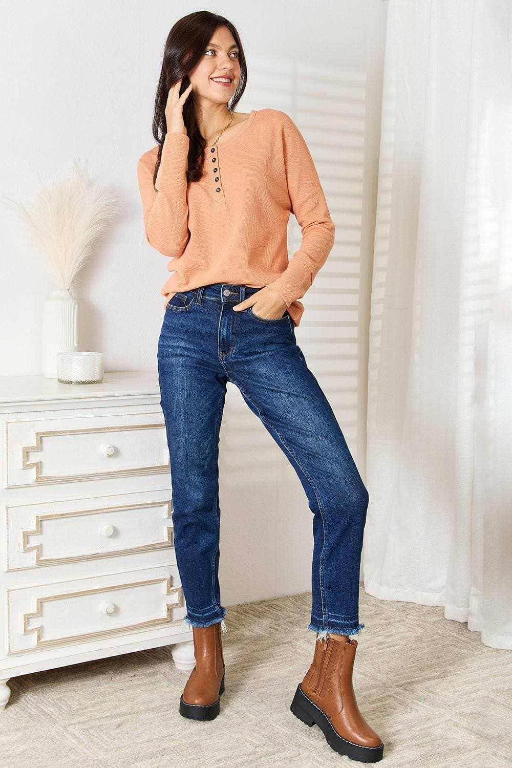 Sophisticated Comfort Half Button Blouse - Love Salve
