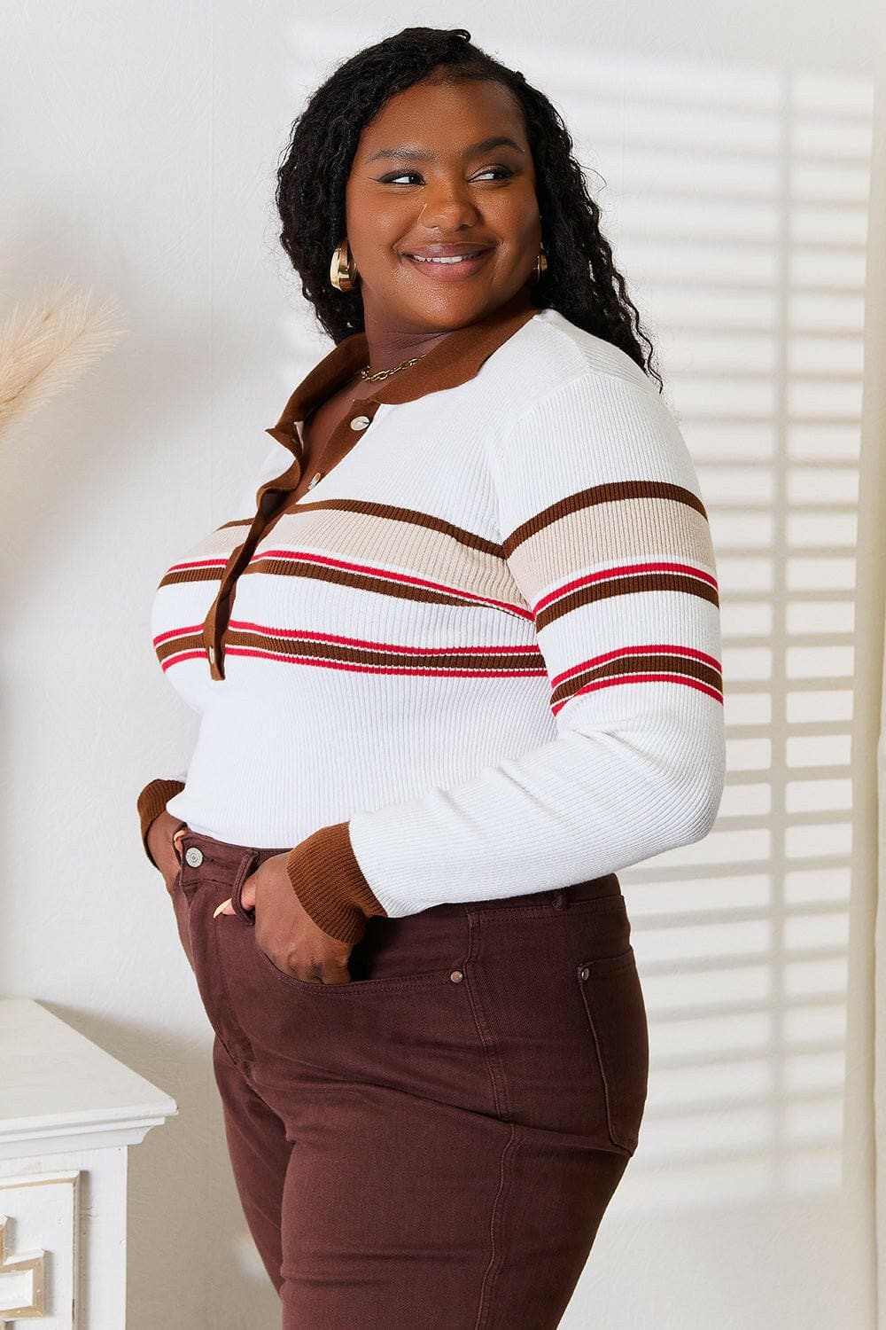 Sophisticated striped rib-knit blouse - Love Salve