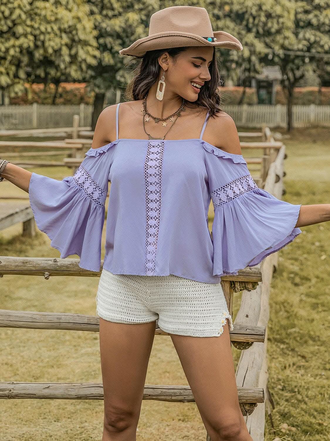 Square neck flare sleeve blouse