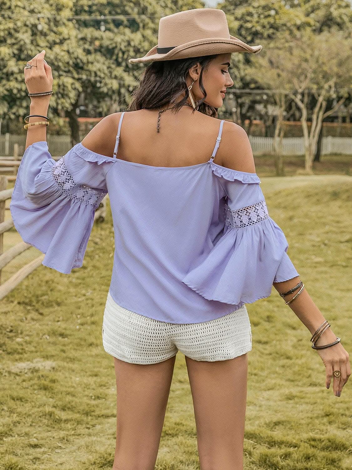 Square neck flare sleeve blouse