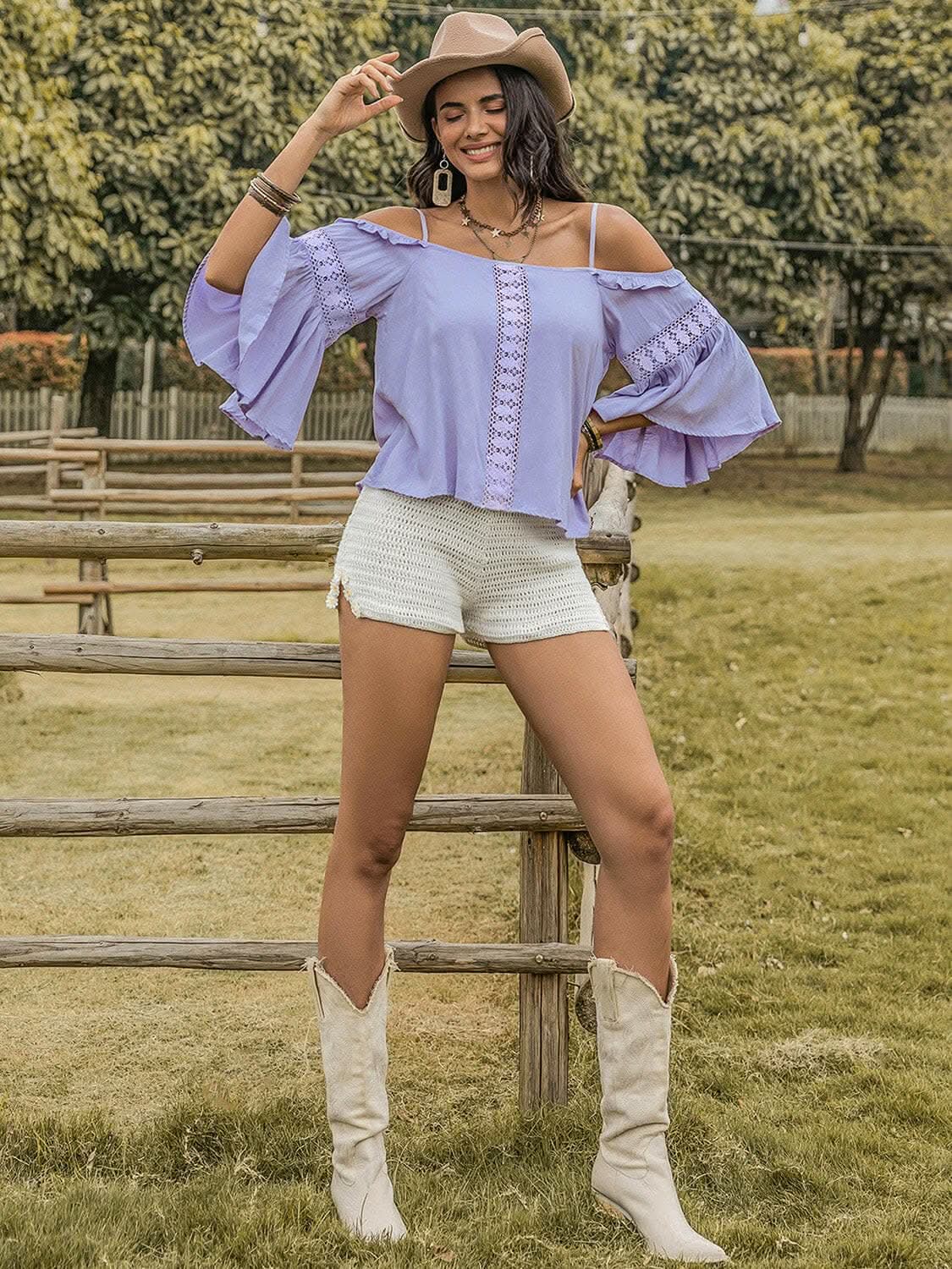 Square neck flare sleeve blouse
