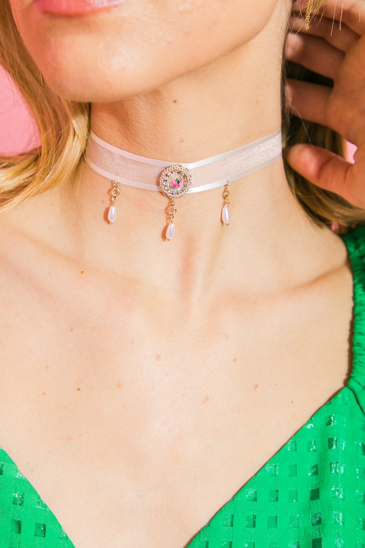 Lola Lace Choker Zirconia Metal Accents Korean Made