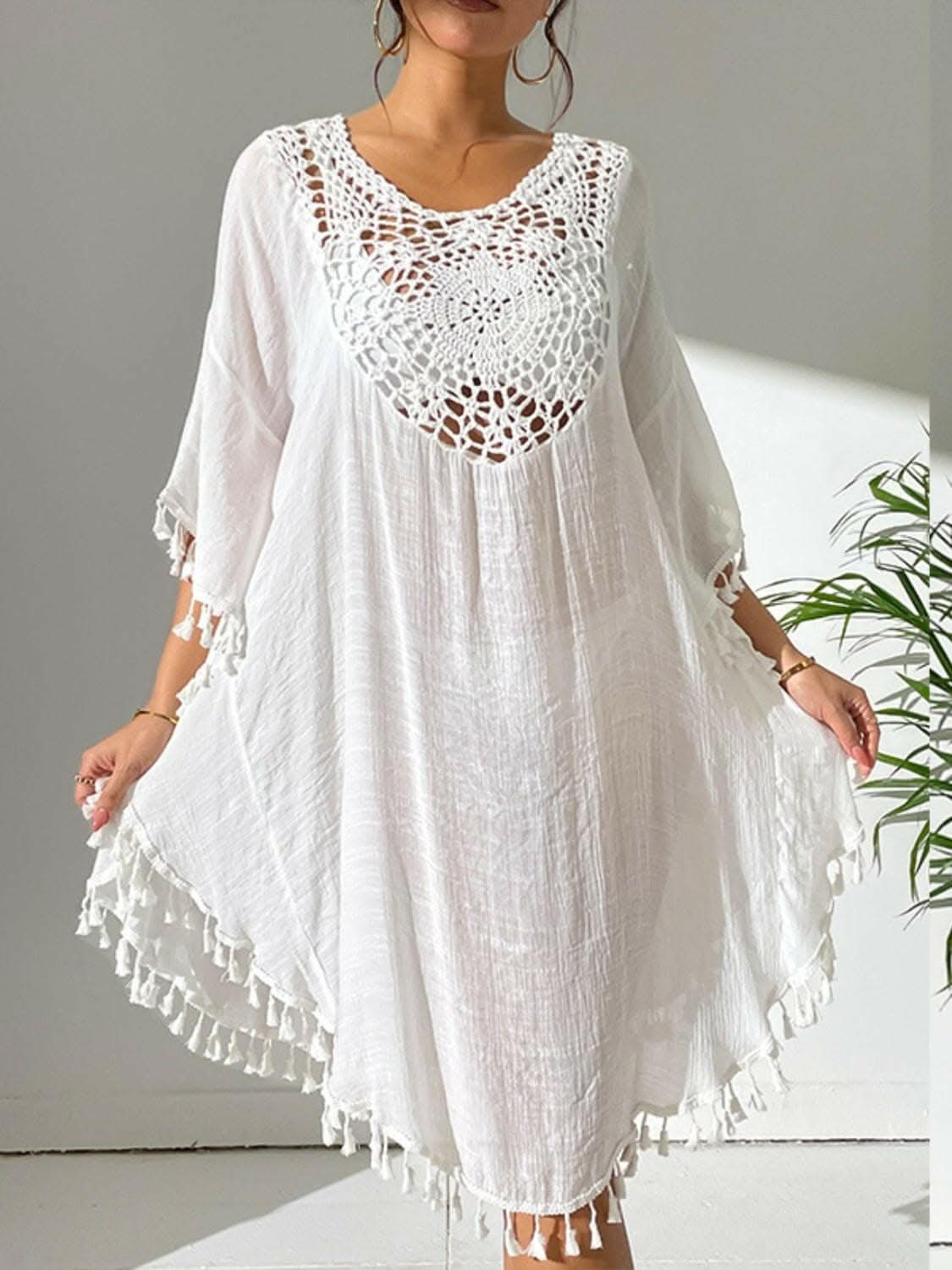 Tassel cutout beach cover-up dress
